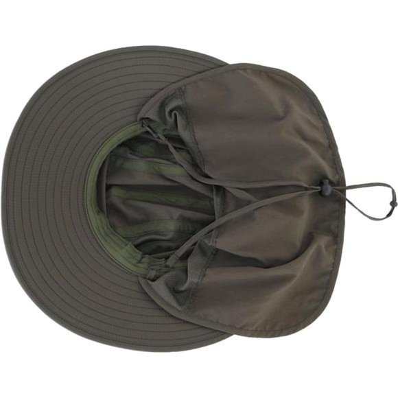 Mens UPF 50+ Sun Protection Cap Wide Brim Fishing Hat with Neck Flap Green - Picture 2 of 7